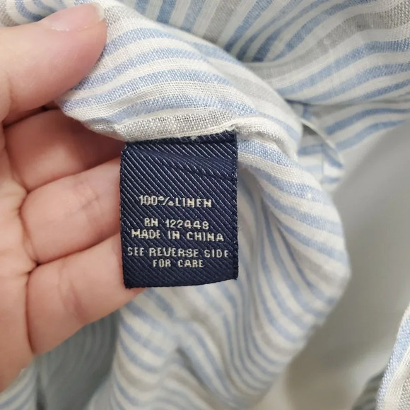 Robert Comstock Men's Luxury Blue White Stripe 100% Linen Button‎ Dress Shirt L - Picture 4 of 5